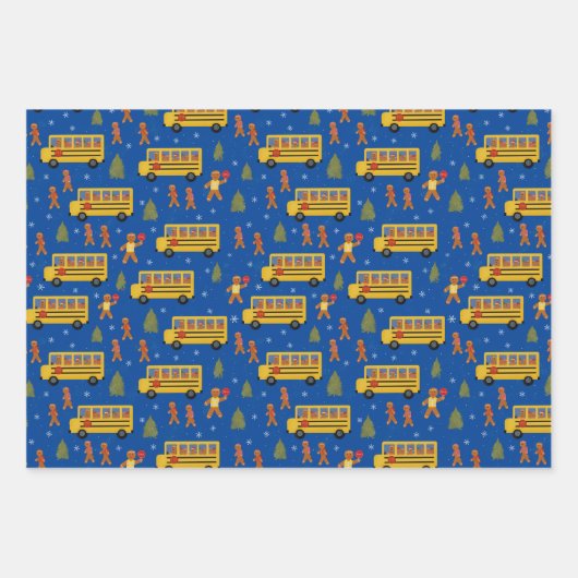 Weihnachts-Gingerbrot-Schulbusthema Geschenkpapier Set (Vorderseite)