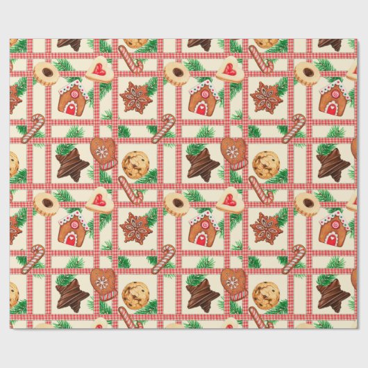 Weihnachts-Gingham & Cookies Packpapier (Flach)