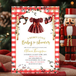 Weihnachts-Gingham-Mädchen-Winterkleidung Baby Sho Einladung