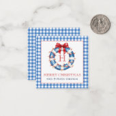 Weihnachts Gingham Monogram Wreath an der Küste Mitteilungskarte (Vorderseite/Rückseite Beispiel)