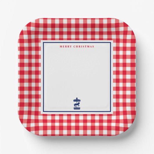 Weihnachts-Gingham-Schick Notizkarte Pappteller (Vorderseite)