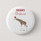 Weihnachts-Giraffe Funny Animal mit Weihnachtsmann Button (Vorderseite)