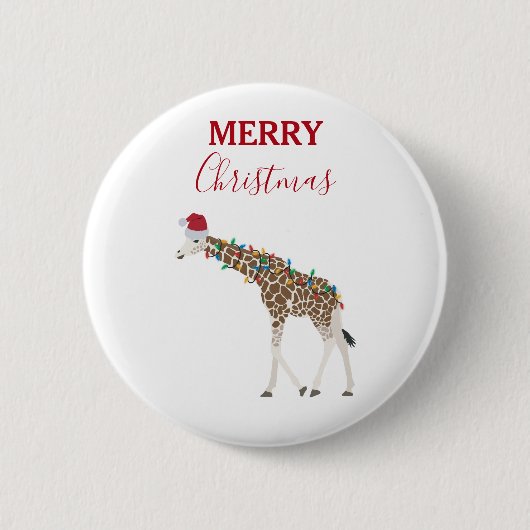 Weihnachts-Giraffe Funny Animal mit Weihnachtsmann Button (Vorderseite)