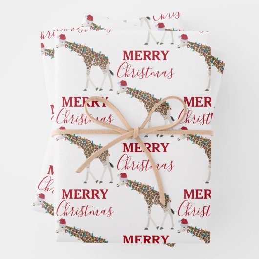 Weihnachts-Giraffe Funny Animal mit Weihnachtsmann Geschenkpapier Set (Beispiel)