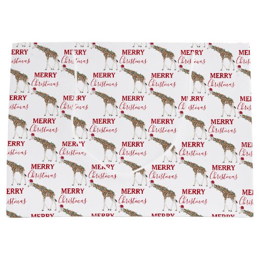 Weihnachts-Giraffe Funny Animal mit Weihnachtsmann Große Geschenktüte (Vorderseite)