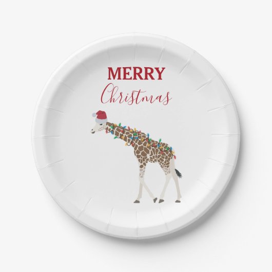 Weihnachts-Giraffe Funny Animal mit Weihnachtsmann Pappteller (Vorderseite)
