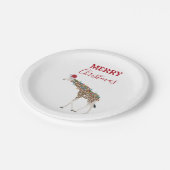 Weihnachts-Giraffe Funny Animal mit Weihnachtsmann Pappteller (Schrägansicht)