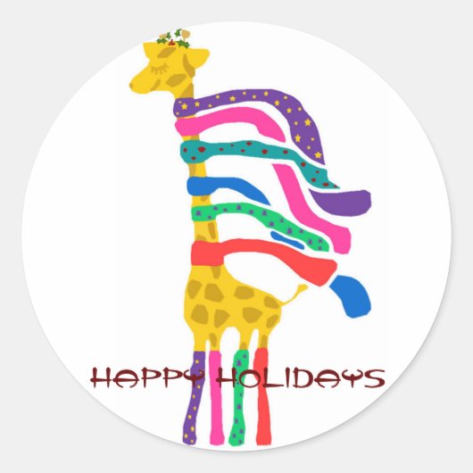 Weihnachts-Giraffe, Happy Holidays-Aufkleber Runder Aufkleber (Vorderseite)
