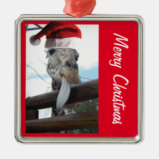 Weihnachts-Giraffe mit einem Weihnachtshut Ornament Aus Metall