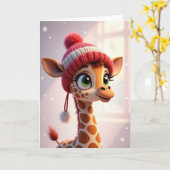 Weihnachts-Giraffe mit Hut Karte (Gelbe Blume)