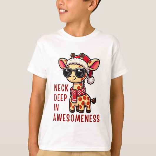 Weihnachts-Giraffe mit Sonnenbrille, Weihnachtsfes T-Shirt (Vorderseite)