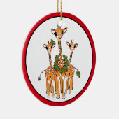 Weihnachts-Giraffe, rot-grüner Kranz Keramik Ornament (Rechts)