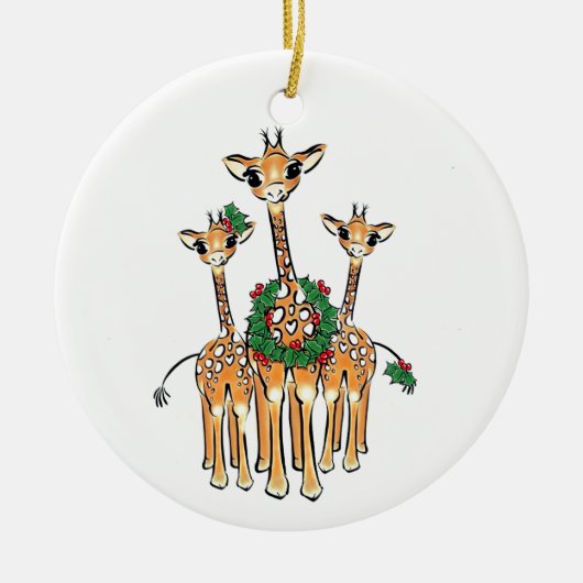 Weihnachts-Giraffe, rot-grüner Kranz Keramik Ornament (Vorne)