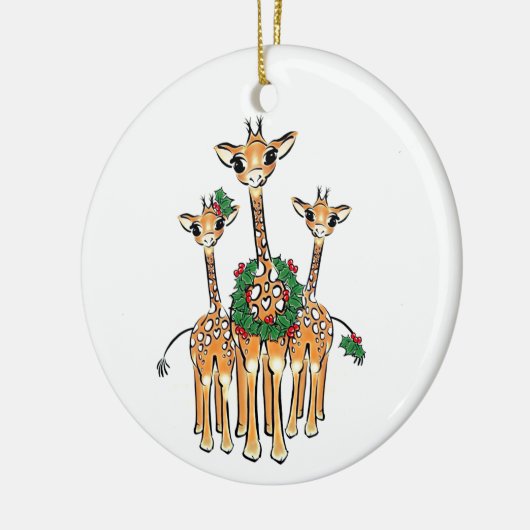 Weihnachts-Giraffe, rot-grüner Kranz Keramik Ornament (Links)