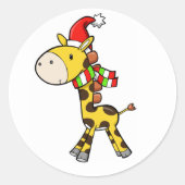 Weihnachts-Giraffe Runder Aufkleber (Vorderseite)