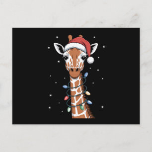 Weihnachts-Giraffe-Santa-Hut-Xmas-Lichter-Schneefl Feiertagspostkarte