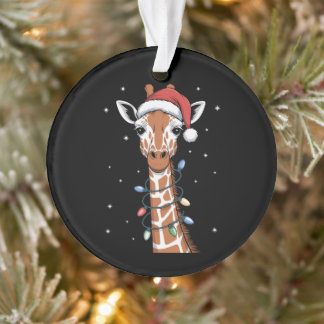 Weihnachts-Giraffe-Santa-Hut-Xmas-Lichter-Schneefl Ornament