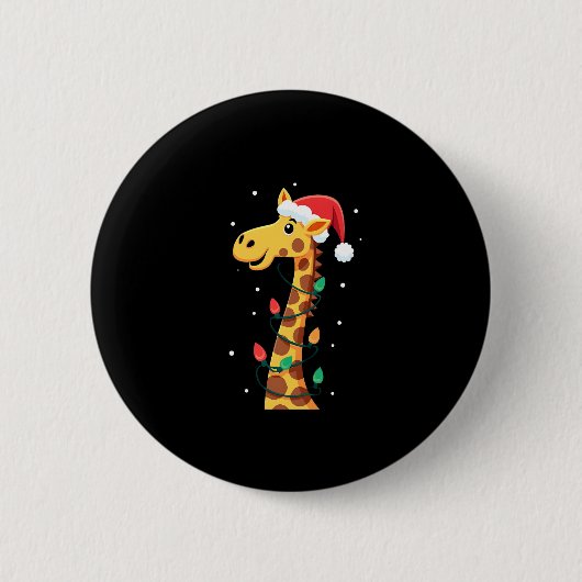 Weihnachts Giraffe Weihnachtsmannmütze Lights Gira Button (Vorderseite)