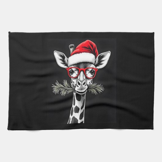 Weihnachts-Giraffe Weihnachtsmannmütze Pajama-Gesc Geschirrtuch (Horizontal)