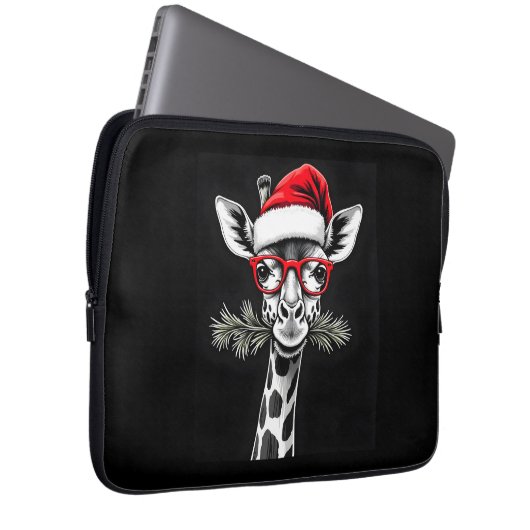 Weihnachts-Giraffe Weihnachtsmannmütze Pajama-Gesc Laptopschutzhülle (Vorne Rechts)