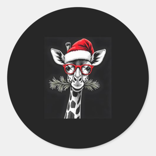 Weihnachts-Giraffe Weihnachtsmannmütze Pajama-Gesc Runder Aufkleber (Vorderseite)