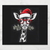 Weihnachts-Giraffe Weihnachtsmannmütze Pajama-Gesc Schaumweinetikett (Einzelnes Label)