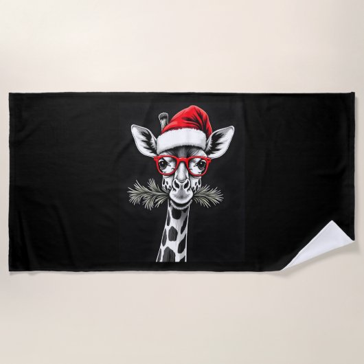 Weihnachts-Giraffe Weihnachtsmannmütze Pajama-Gesc Strandtuch (Vorderseite)