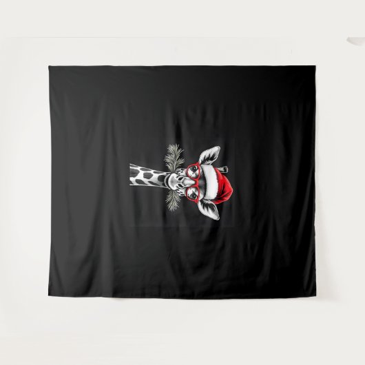 Weihnachts-Giraffe Weihnachtsmannmütze Pajama-Gesc Wandteppich (Vorderseite (Horizontal))