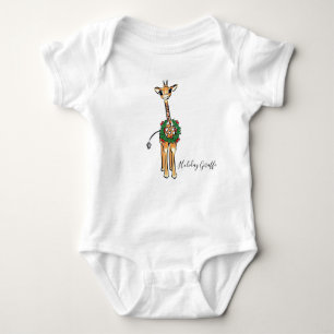 Weihnachts-Giraffen, Rot-Grün-Holly-Kranz Baby Strampler