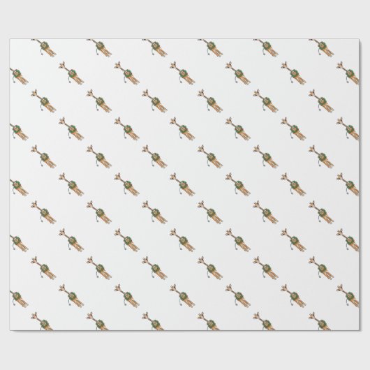 Weihnachts-Giraffen, Rot-Grün-Holly-Kranz Geschenkpapier (Flach)