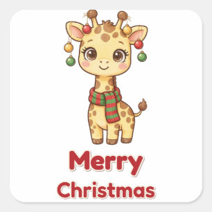 Weihnachts-Giraffen-Schmuck-Aufkleber Quadratischer Aufkleber