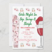 Weihnachts-Girls-Night-Geschenktausch PJs Wein Einladung (Vorderseite)