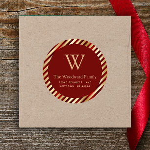 Weihnachts-Glamour-Streifen Rot Gold Adresse Runder Aufkleber