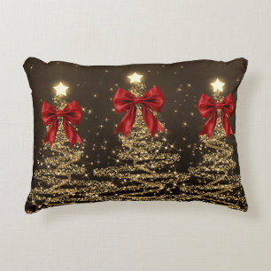 Weihnachts-Glanzbäume Rot Gold Falsche Schleife  Dekokissen
