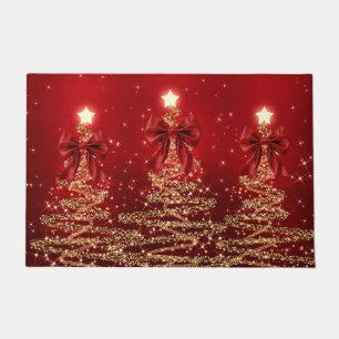 Weihnachts-Glanzbäume Rot Gold Falsche Schleife  Fußmatte