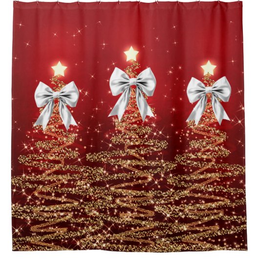 Weihnachts-Glanzbäume Rot Gold Silber Bogen Duschvorhang (Vorderseite)