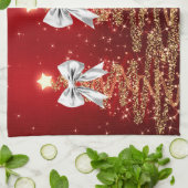 Weihnachts-Glanzbäume Rot Gold Silber Bogen Geschirrtuch (Gefaltet)