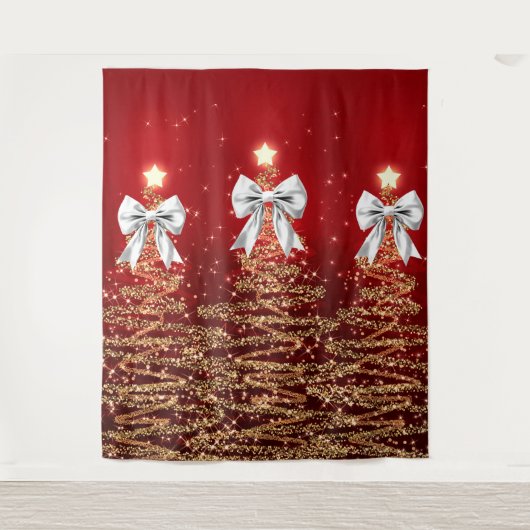Weihnachts-Glanzbäume Rot Gold Silber Bogen Wandteppich (Vorderseite)