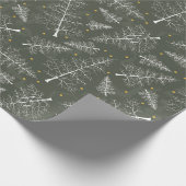 Weihnachts-Glimmer: Weiße Pines auf Olive Green Geschenkpapier (Ecke)