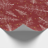 Weihnachts-Glimmer: Weiße Pines auf rotem Velvet Geschenkpapier (Ecke)