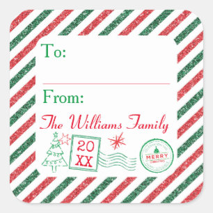 Weihnachts-Glitter-Luftpost-Postage-Label-Geschenk Quadratischer Aufkleber