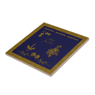 Weihnachts-Glitzer Holly Twig, Ornamente, Kerzen, Fliese