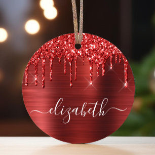 Weihnachts-Glitzer Monogram Red Ornament Aus Metall