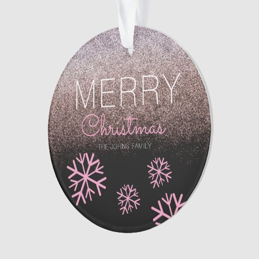 Weihnachts-Glitzer Pink Snowflakes Schwarz Ornament (Vorderseite)