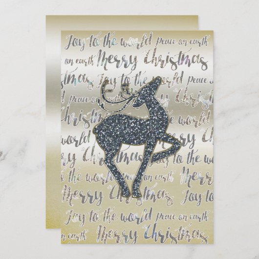 Weihnachts-Glitzer REINDEER Urlaub Einladung (Vorne/Hinten)