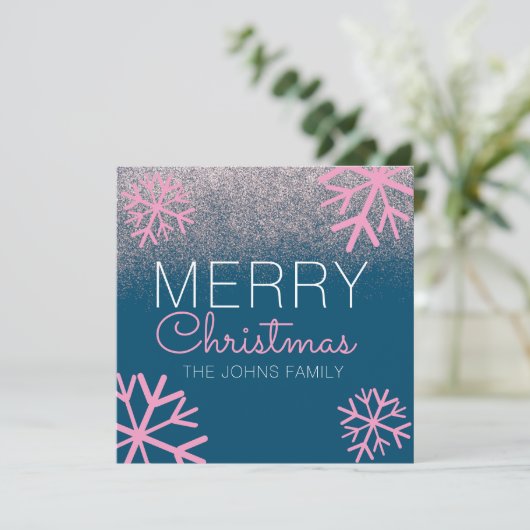 Weihnachts-Glitzer Rosa Schneeflocken (Stehend Vorderseite)