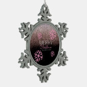 Weihnachts-Glitzer Rosa Schneeflocken Schneeflocken Zinn-Ornament (Links)