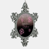 Weihnachts-Glitzer Rosa Schneeflocken Zinn-Ornament (Links)