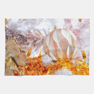 Weihnachts-Glitzer Rosa und Weiß-Ball Geschirrtuch