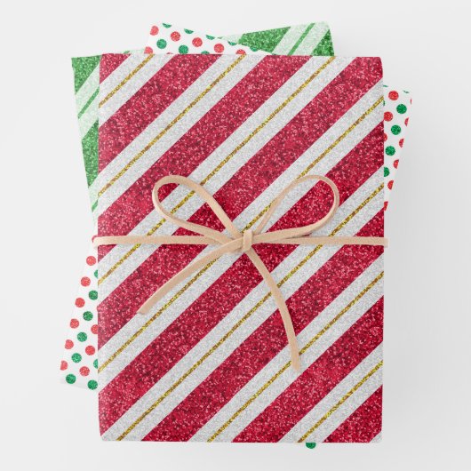 Weihnachts-Glitzer-Streifen und Polka-Dots-Set von Geschenkpapier Set (Beispiel)